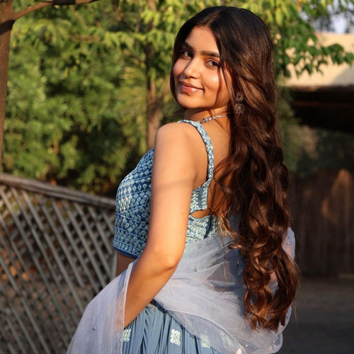 Blue Color Sequins with Thread Embroidery Work Designer Lehenga Choli