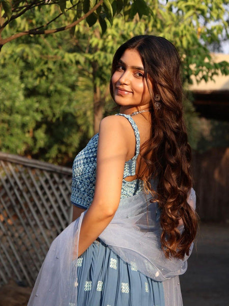 Blue Color Sequins with Thread Embroidery Work Designer Lehenga Choli