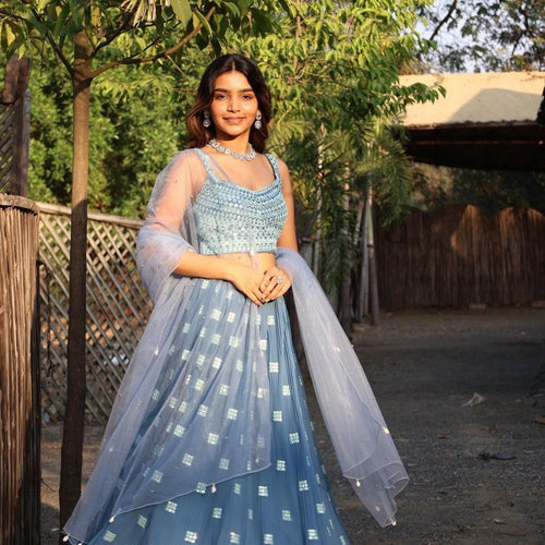 Blue Color Sequins with Thread Embroidery Work Designer Lehenga Choli