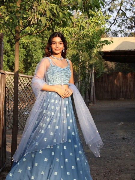 Blue Color Sequins with Thread Embroidery Work Designer Lehenga Choli