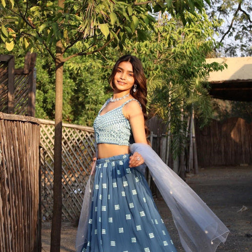 Blue Color Sequins with Thread Embroidery Work Designer Lehenga Choli