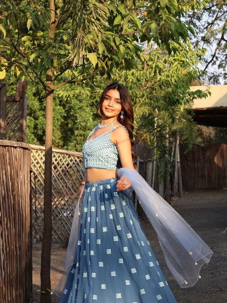 Blue Color Sequins with Thread Embroidery Work Designer Lehenga Choli