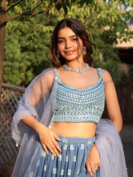 Blue Color Sequins with Thread Embroidery Work Designer Lehenga Choli