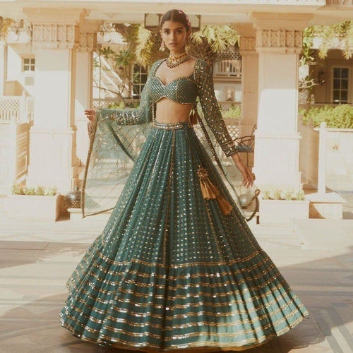 Green Color Heavy Embroidered Designer Trendy Georgette Lehenga Choli
