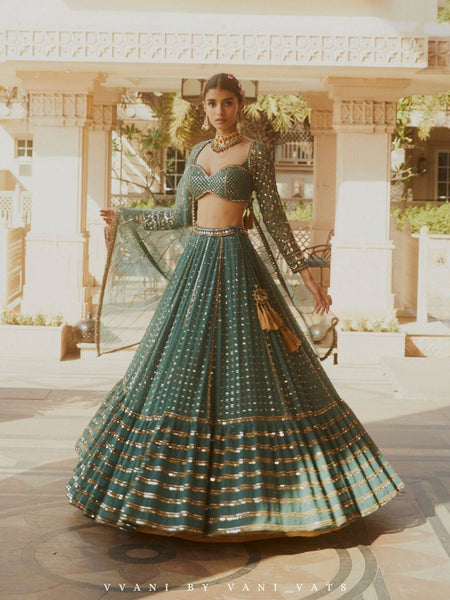 Green Color Heavy Embroidered Designer Trendy Georgette Lehenga Choli