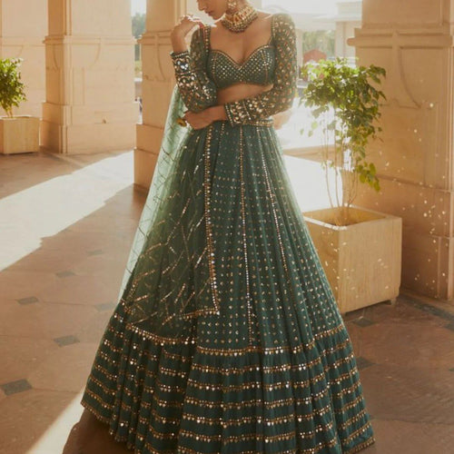 Green Color Heavy Embroidered Designer Trendy Georgette Lehenga Choli