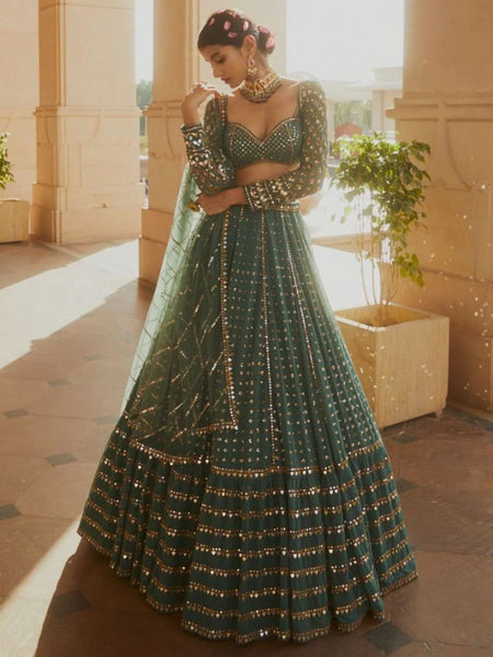Green Color Heavy Embroidered Designer Trendy Georgette Lehenga Choli