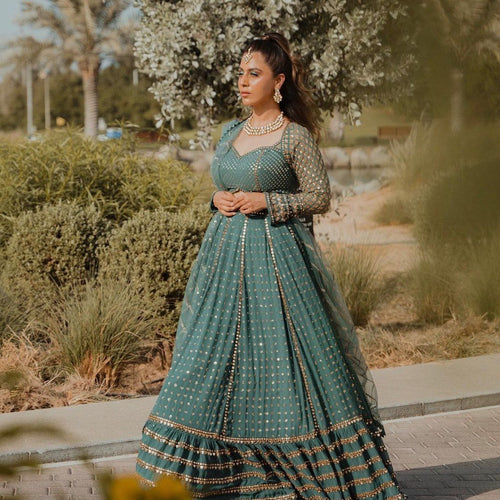 Green Color Heavy Embroidered Designer Trendy Georgette Lehenga Choli
