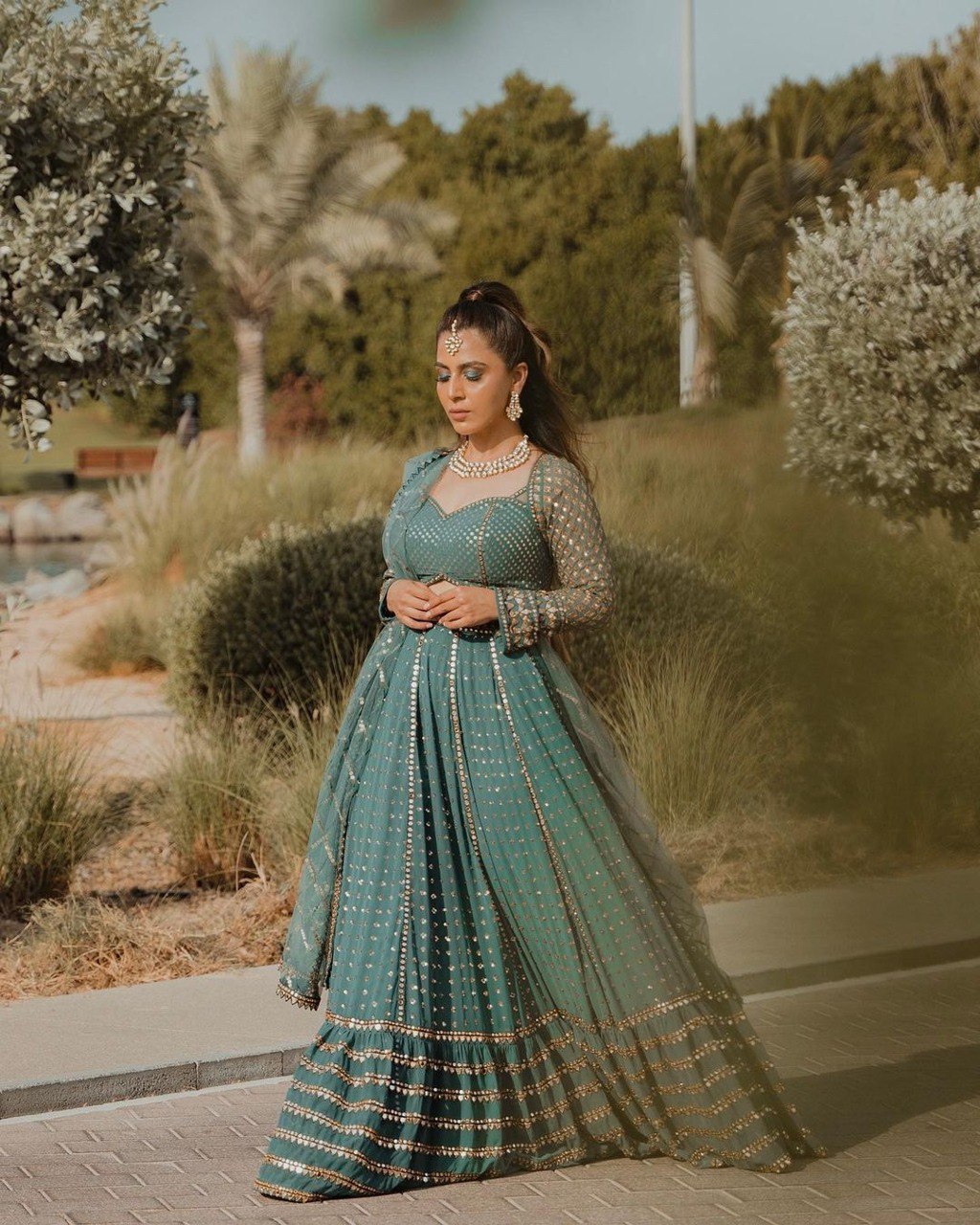 Green Color Heavy Embroidered Designer Trendy Georgette Lehenga Choli