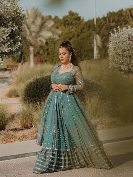 Green Color Heavy Embroidered Designer Trendy Georgette Lehenga Choli