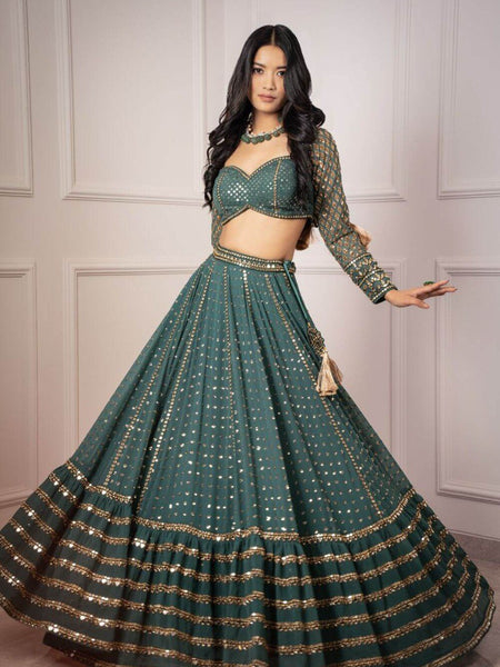 Green Color Heavy Embroidered Designer Trendy Georgette Lehenga Choli