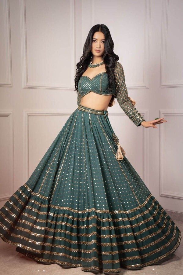 Green Color Heavy Embroidered Designer Trendy Georgette Lehenga Choli