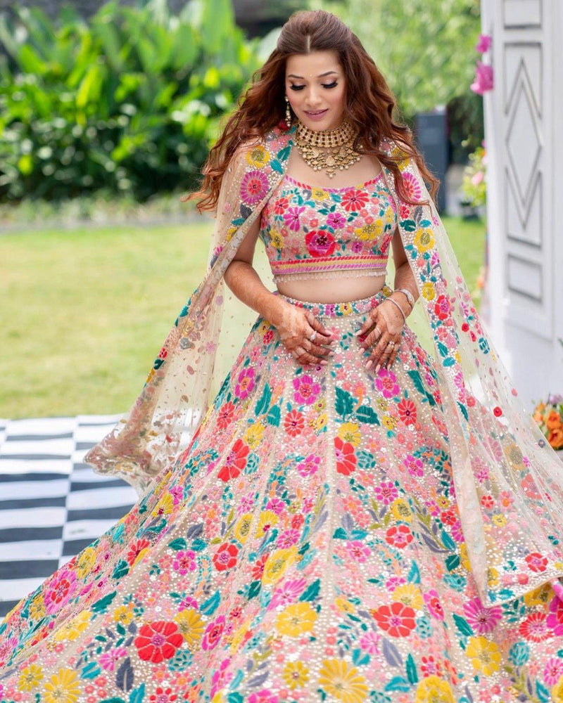 Floral Designer Trendy Party Wear Heavy Sequins Embroidery Lehenga Choli