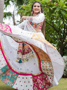 White Color Muslin  With Digital Print Real Mirror Lehenga Choli