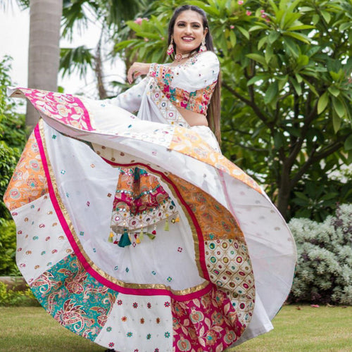 White Color Muslin  With Digital Print Real Mirror Lehenga Choli