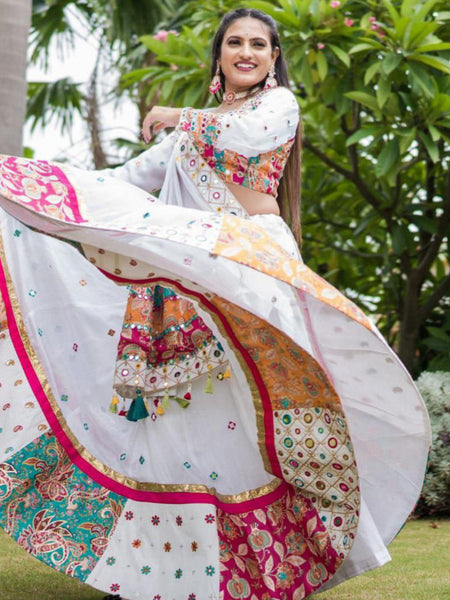 White Color Muslin  With Digital Print Real Mirror Lehenga Choli