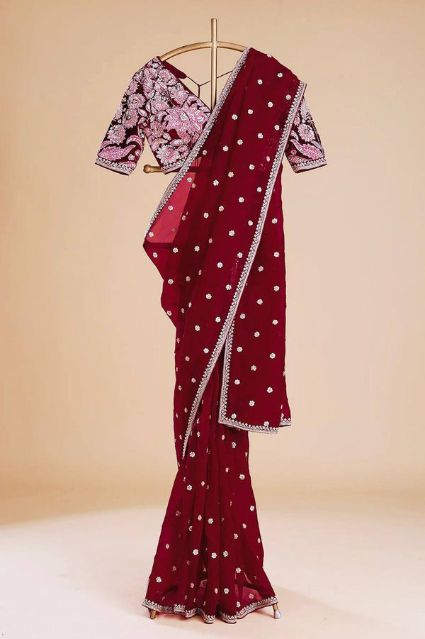 Red Color Sequence Work Jimmy Chu Designer Saree