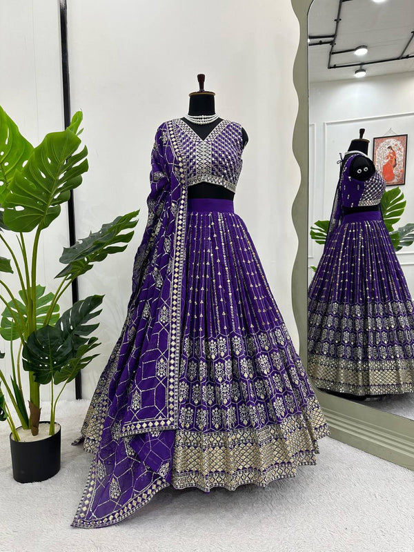 Purple Color Georgette And Thread With Sequnce Work Party Wear  Collection Special Lehenga Choli Set