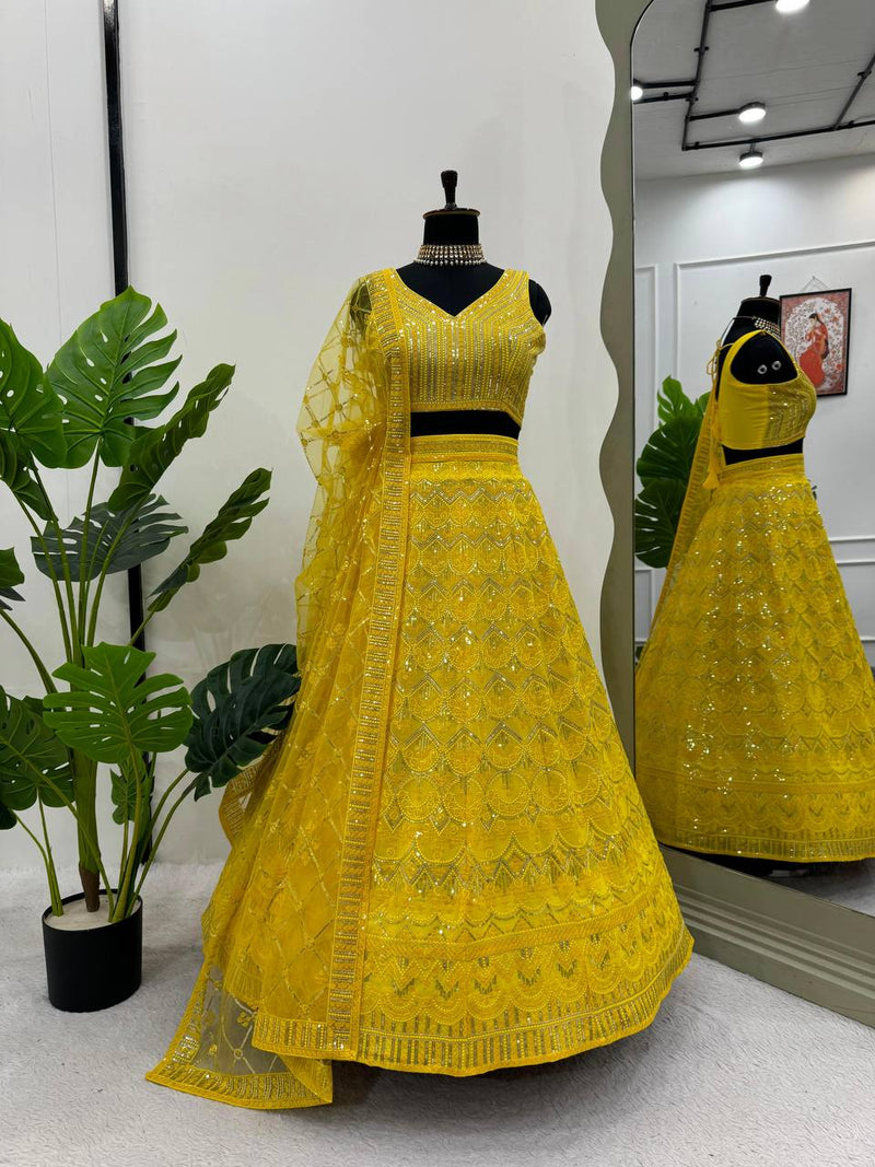 Yellow Color Georgette Designer Trendy Hot Looking Lehenga Choli