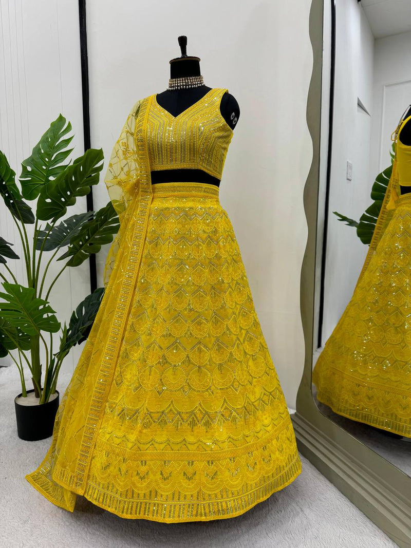 Yellow Color Georgette Designer Trendy Hot Looking Lehenga Choli