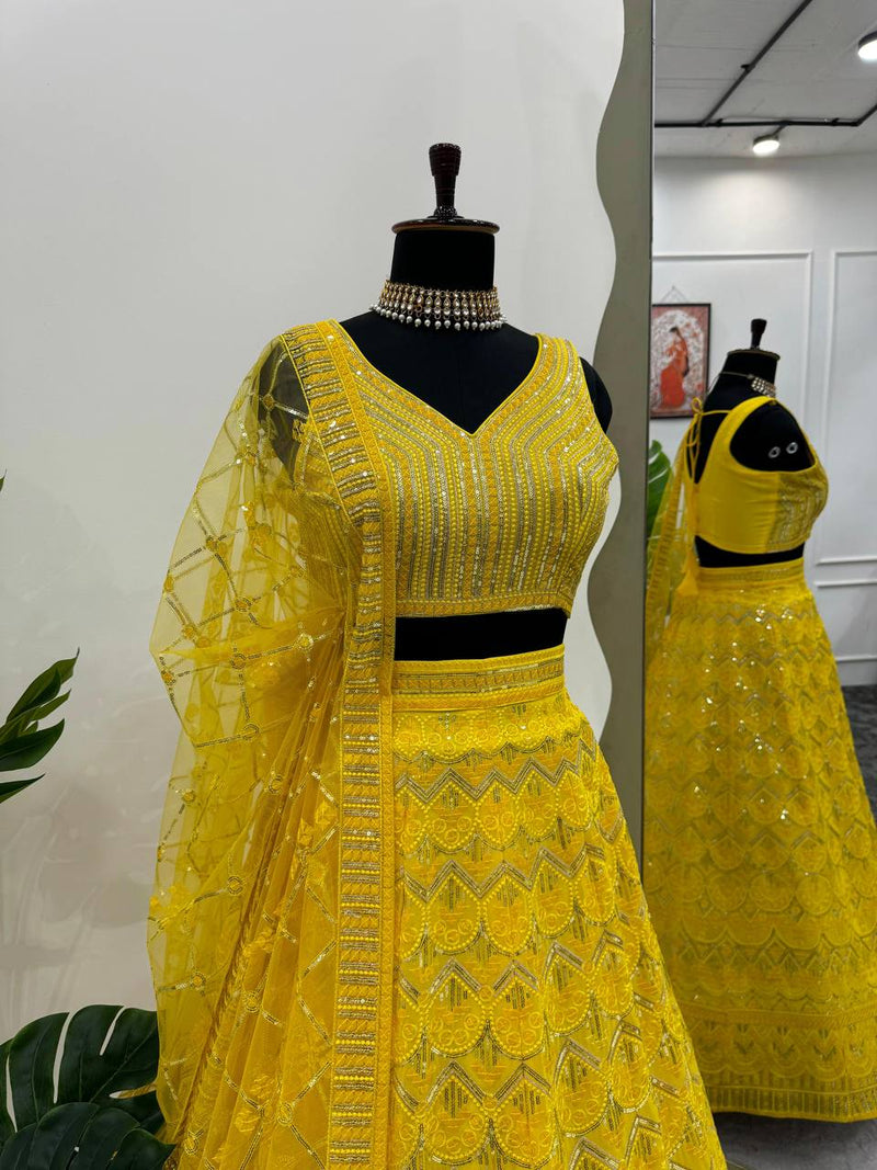 Yellow Color Georgette Designer Trendy Hot Looking Lehenga Choli