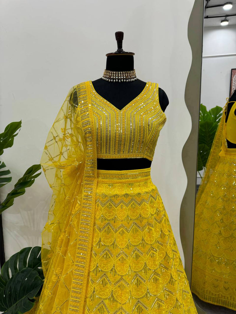 Yellow Color Georgette Designer Trendy Hot Looking Lehenga Choli