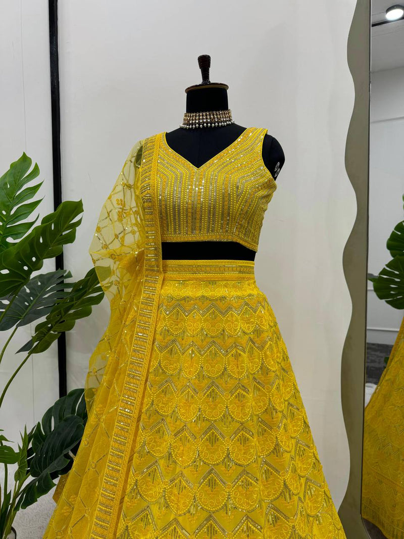 Yellow Color Georgette Designer Trendy Hot Looking Lehenga Choli