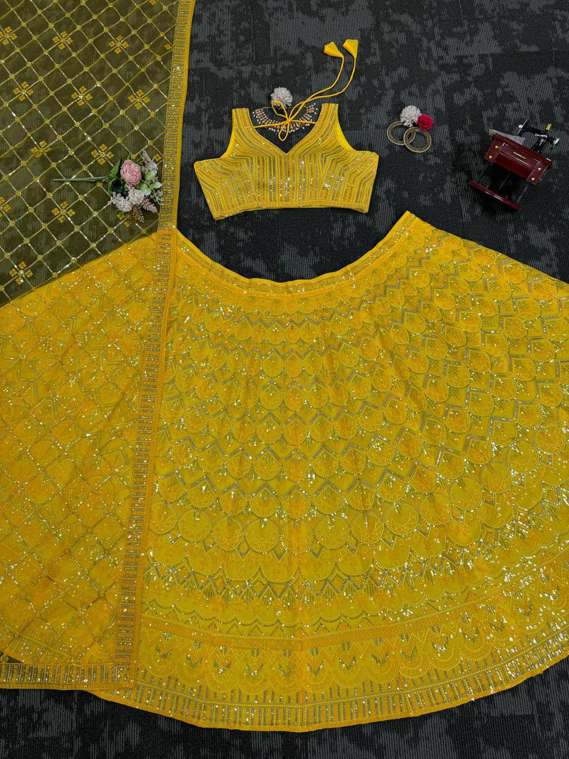 Yellow Color Georgette Designer Trendy Hot Looking Lehenga Choli