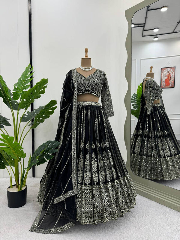 Black Color Heavy Sequins Work Designer Trendy Lehenga Choli