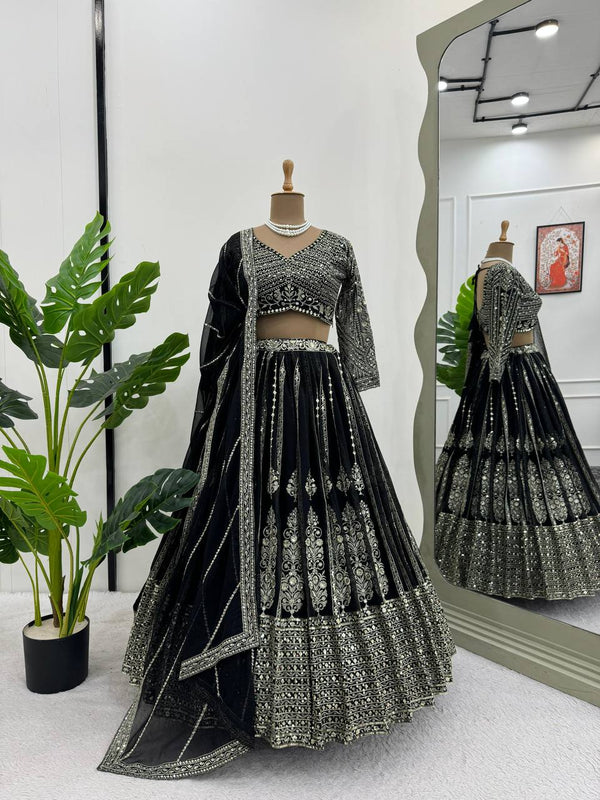 Black Color Georgette And Thread With Sequnce Work Party Wear  Collection Special Lehenga Choli Set