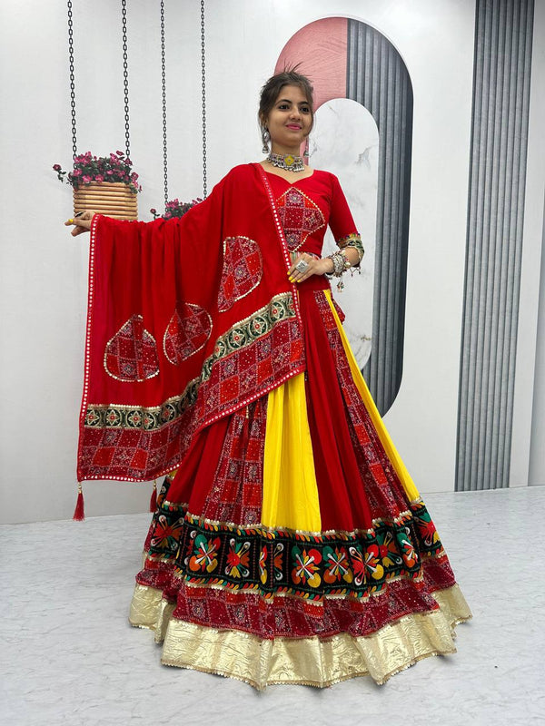 Traditional Gamthi Style Red Color Navratri Designer Pure Cotton  Lehenga Choli