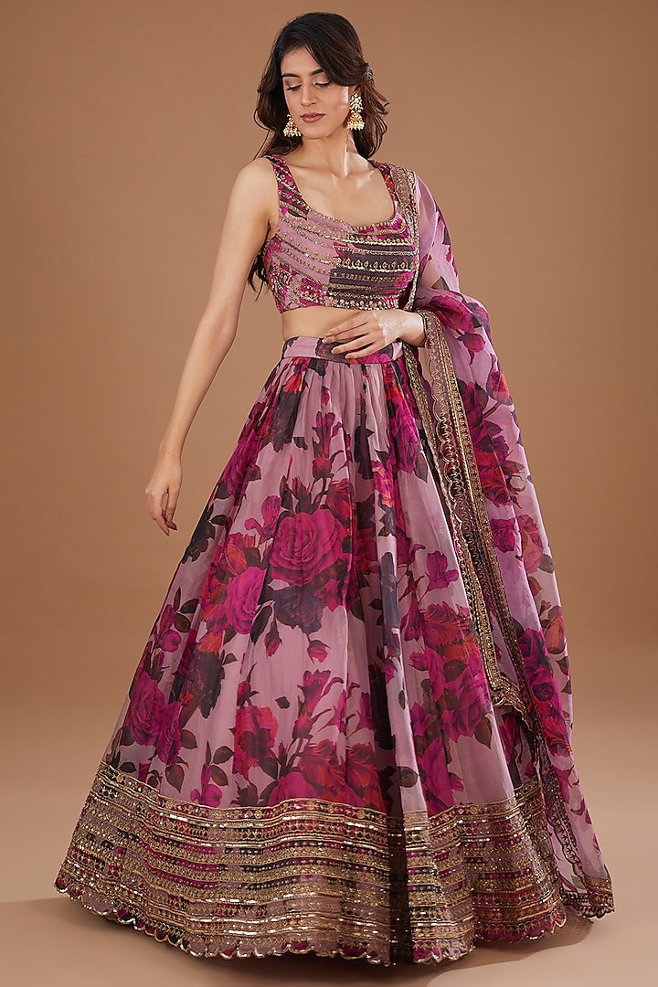 Pink Color Floral Designer Party Wear Organza Trendy Lehenga Choli