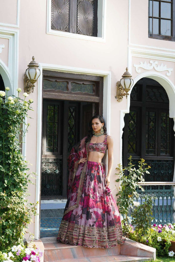 Pink Color Floral Designer Party Wear Organza Trendy Lehenga Choli