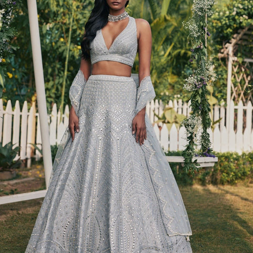 Gray Color Trendy Sequins Work Designer Party Wear Lehenga Choli