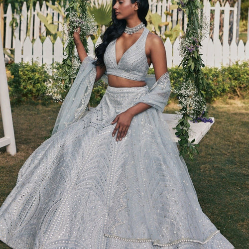 Gray Color Trendy Sequins Work Designer Party Wear Lehenga Choli