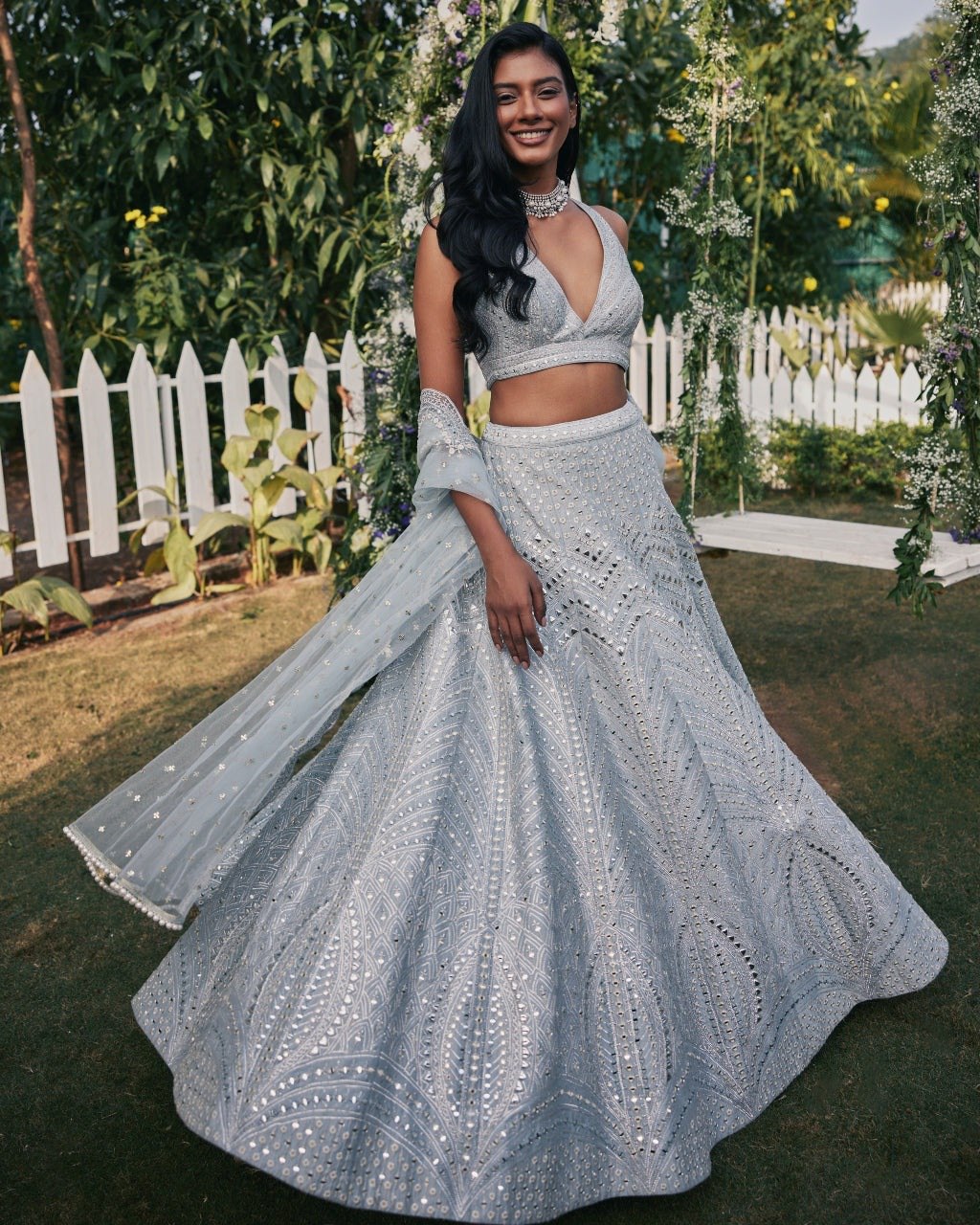 Gray Color Trendy Sequins Work Designer Party Wear Lehenga Choli