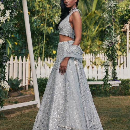 Gray Color Trendy Sequins Work Designer Party Wear Lehenga Choli