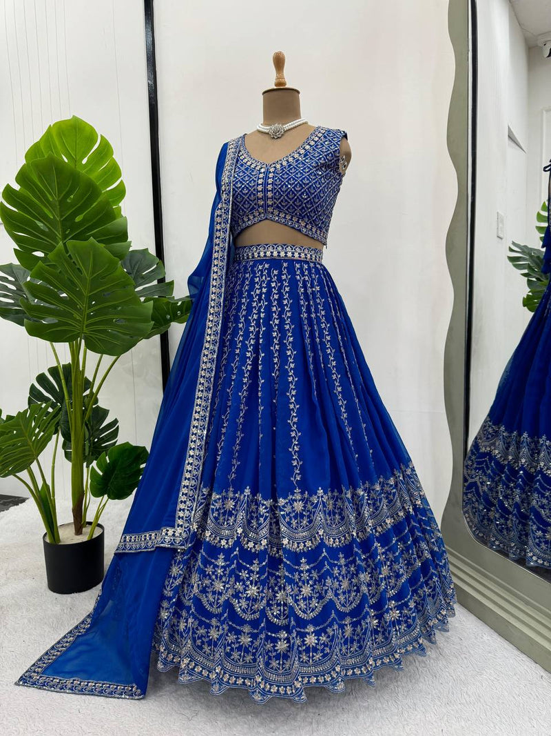 Royal Blue Color Sequins Work Designer Trendy Georgette Lehenga Choli