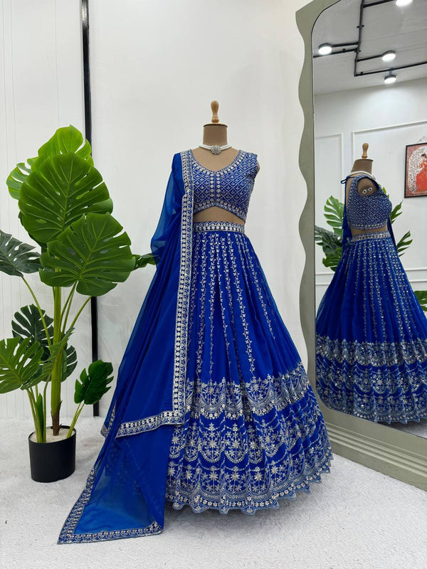 Royal Blue Color Sequins Work Designer Trendy Georgette Lehenga Choli