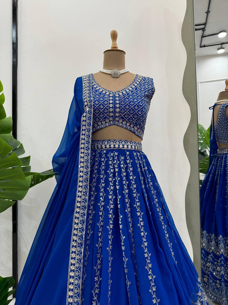 Royal Blue Color Sequins Work Designer Trendy Georgette Lehenga Choli