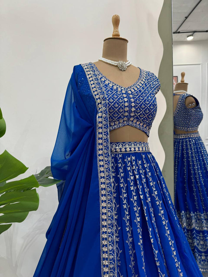 Royal Blue Color Sequins Work Designer Trendy Georgette Lehenga Choli