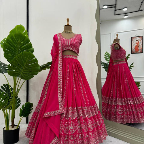 Pink Color Sequins Work Designer Trendy Georgette Lehenga Choli