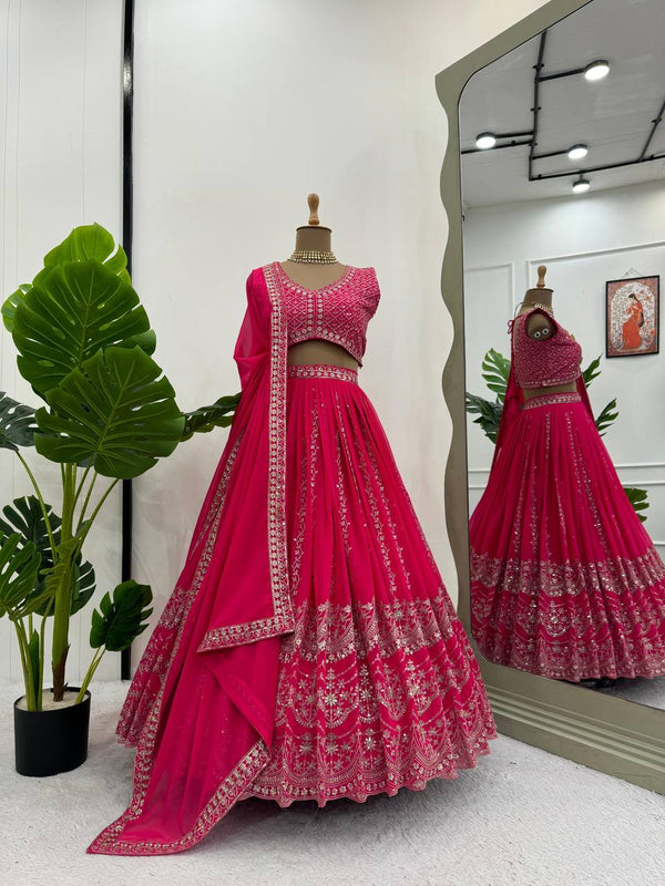 Pink Color Sequins Work Designer Trendy Georgette Lehenga Choli