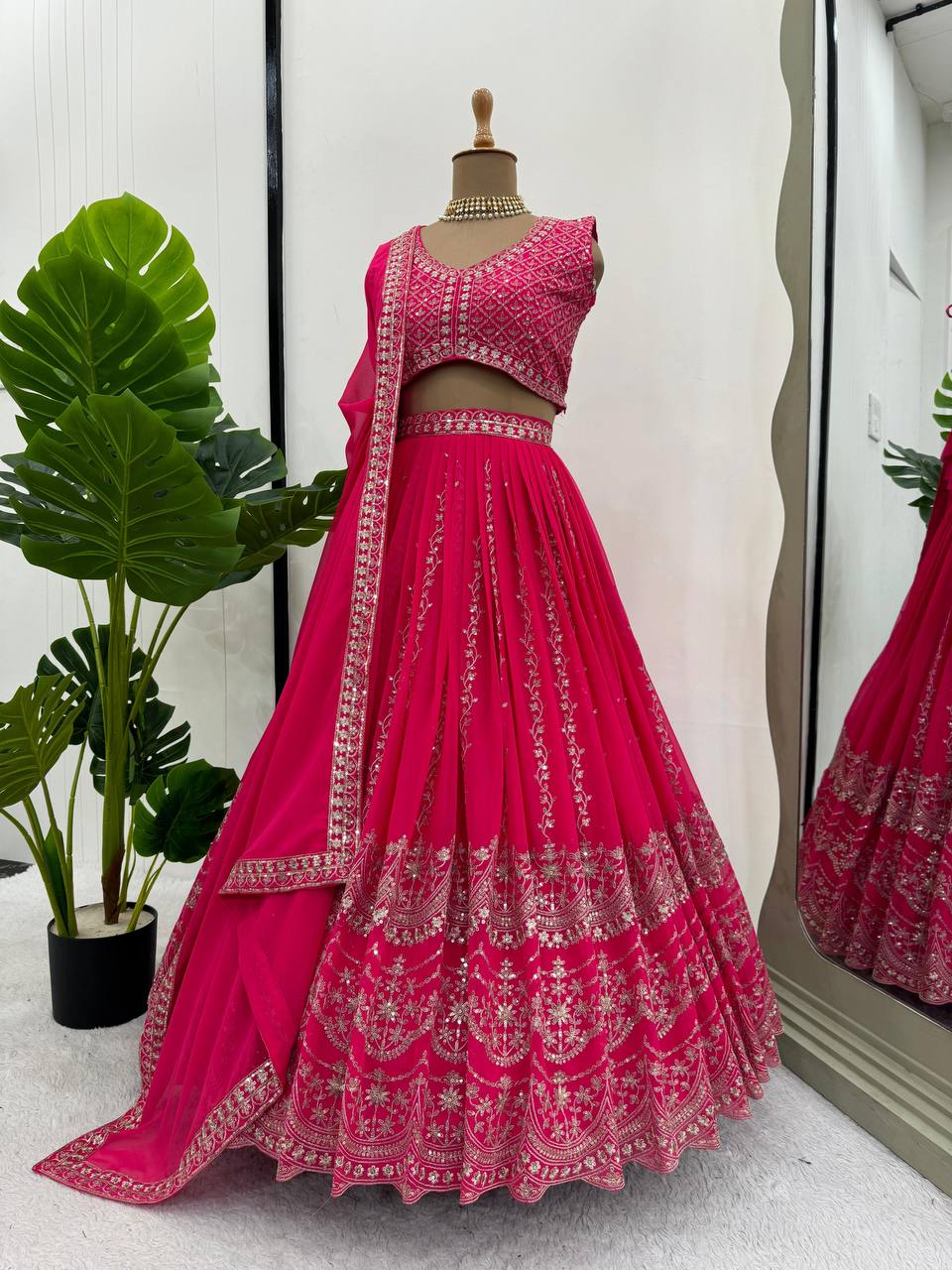 Pink Color Sequins Work Designer Trendy Georgette Lehenga Choli