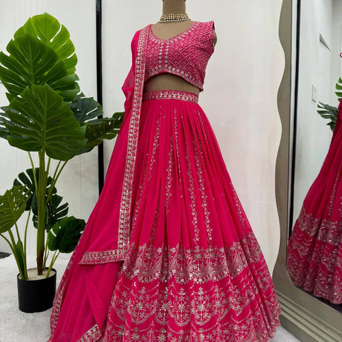 Pink Color Sequins Work Designer Trendy Georgette Lehenga Choli