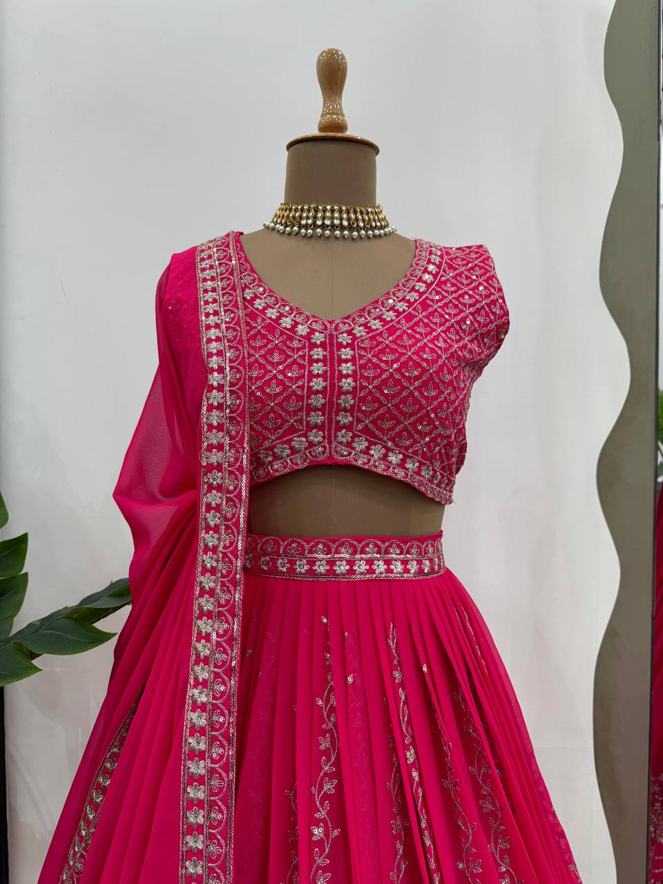 Pink Color Sequins Work Designer Trendy Georgette Lehenga Choli