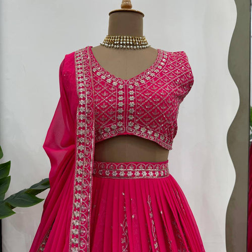 Pink Color Sequins Work Designer Trendy Georgette Lehenga Choli