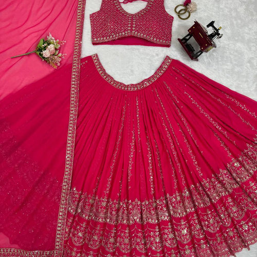 Pink Color Sequins Work Designer Trendy Georgette Lehenga Choli