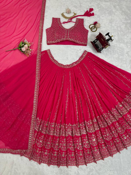 Pink Color Sequins Work Designer Trendy Georgette Lehenga Choli