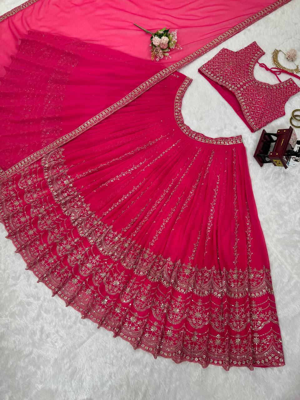 Pink Color Sequins Work Designer Trendy Georgette Lehenga Choli